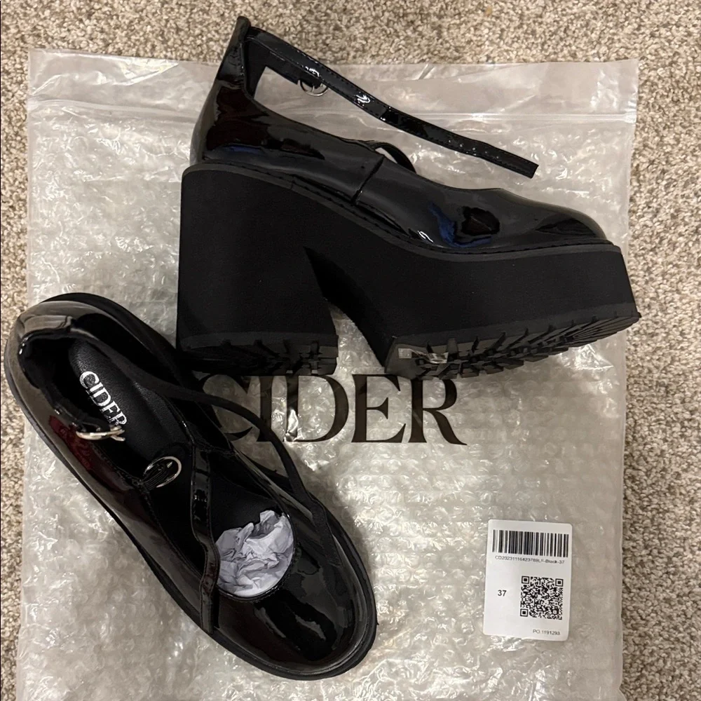 Cider Chunky Platform Mary Jane Heels Black Patent Goth Academia Shoes - Picture 3 of 8